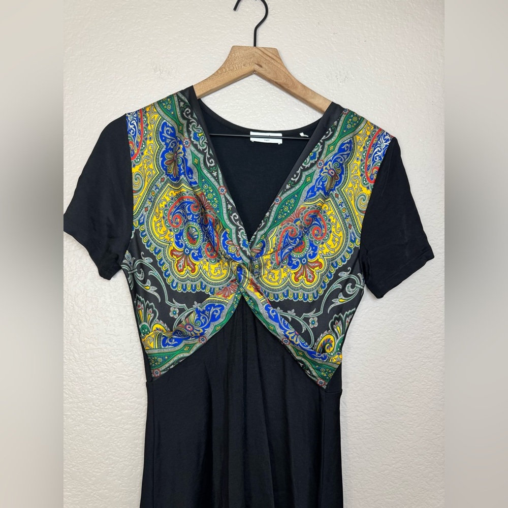 SANDRO Rabba Printed Satin Twill paneled Jersey Midi Dress Black size 6 $695 - Picture 11 of 16